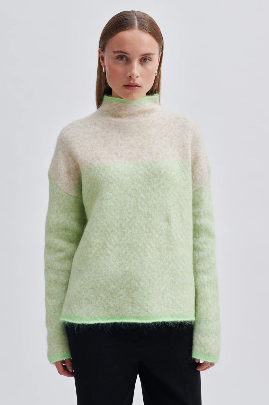 Herrin Knit Stripe T-Neck Pistachio Green | Genser | Smuk - Dameklær på nett