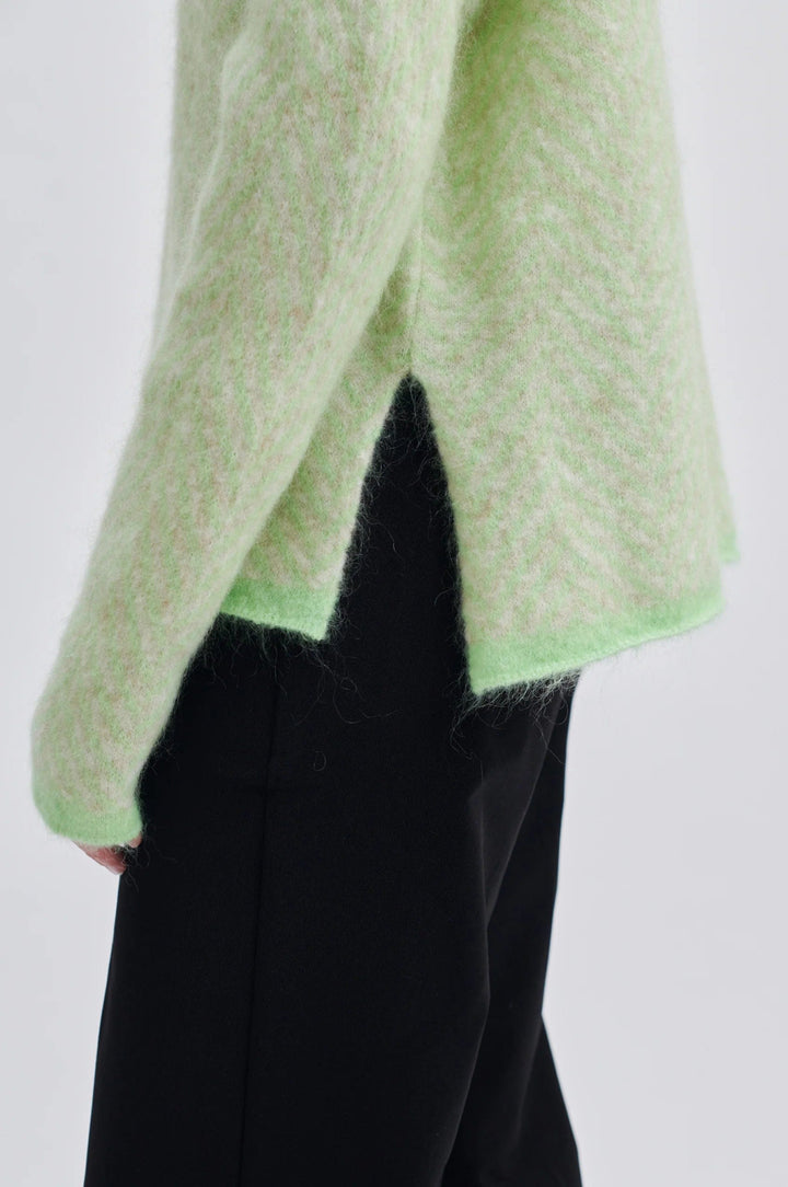 Herrin Knit Stripe T-Neck Pistachio Green | Genser | Smuk - Dameklær på nett