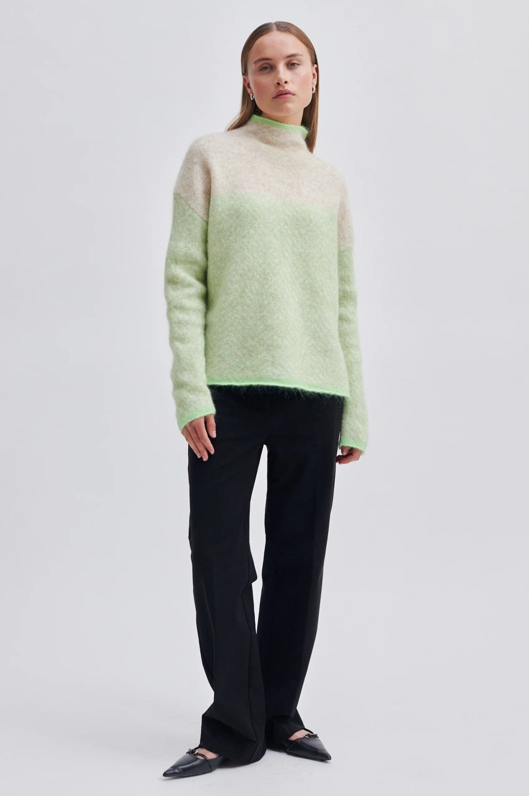 Herrin Knit Stripe T-Neck Pistachio Green | Genser | Smuk - Dameklær på nett