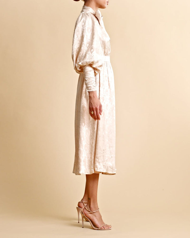 Jacquard Midi Dress Beige | Kjoler | Smuk - Dameklær på nett
