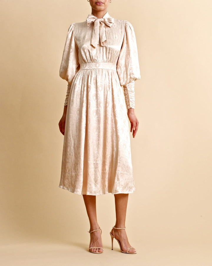 Jacquard Midi Dress Beige | Kjoler | Smuk - Dameklær på nett