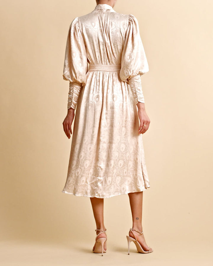 Jacquard Midi Dress Beige | Kjoler | Smuk - Dameklær på nett