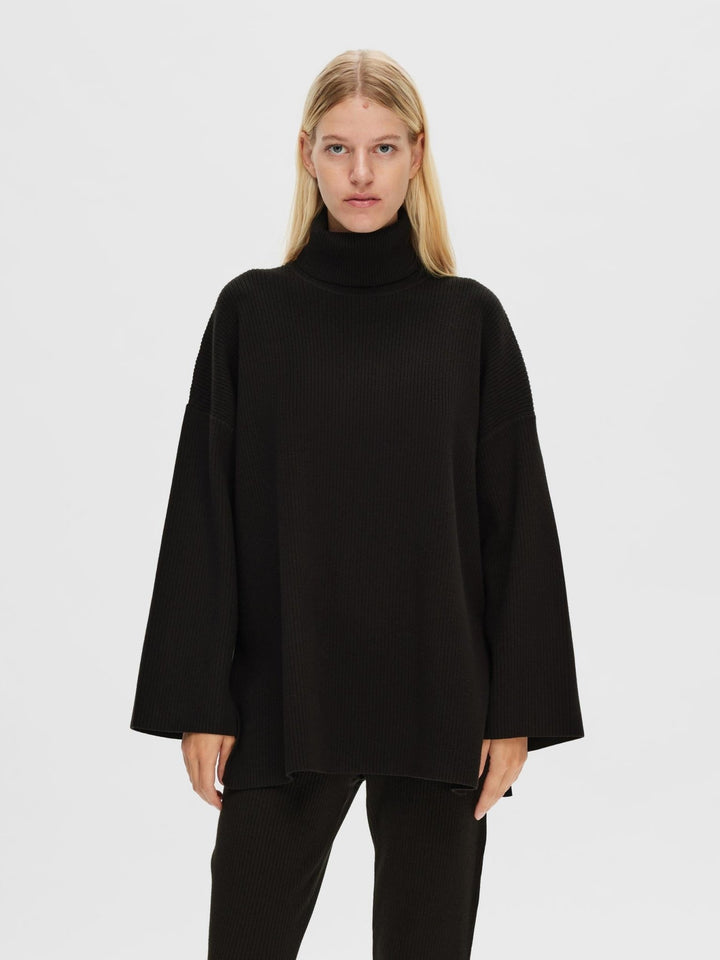 Karo Ls Long Knit Roll Neck Black | Genser | Smuk - Dameklær på nett