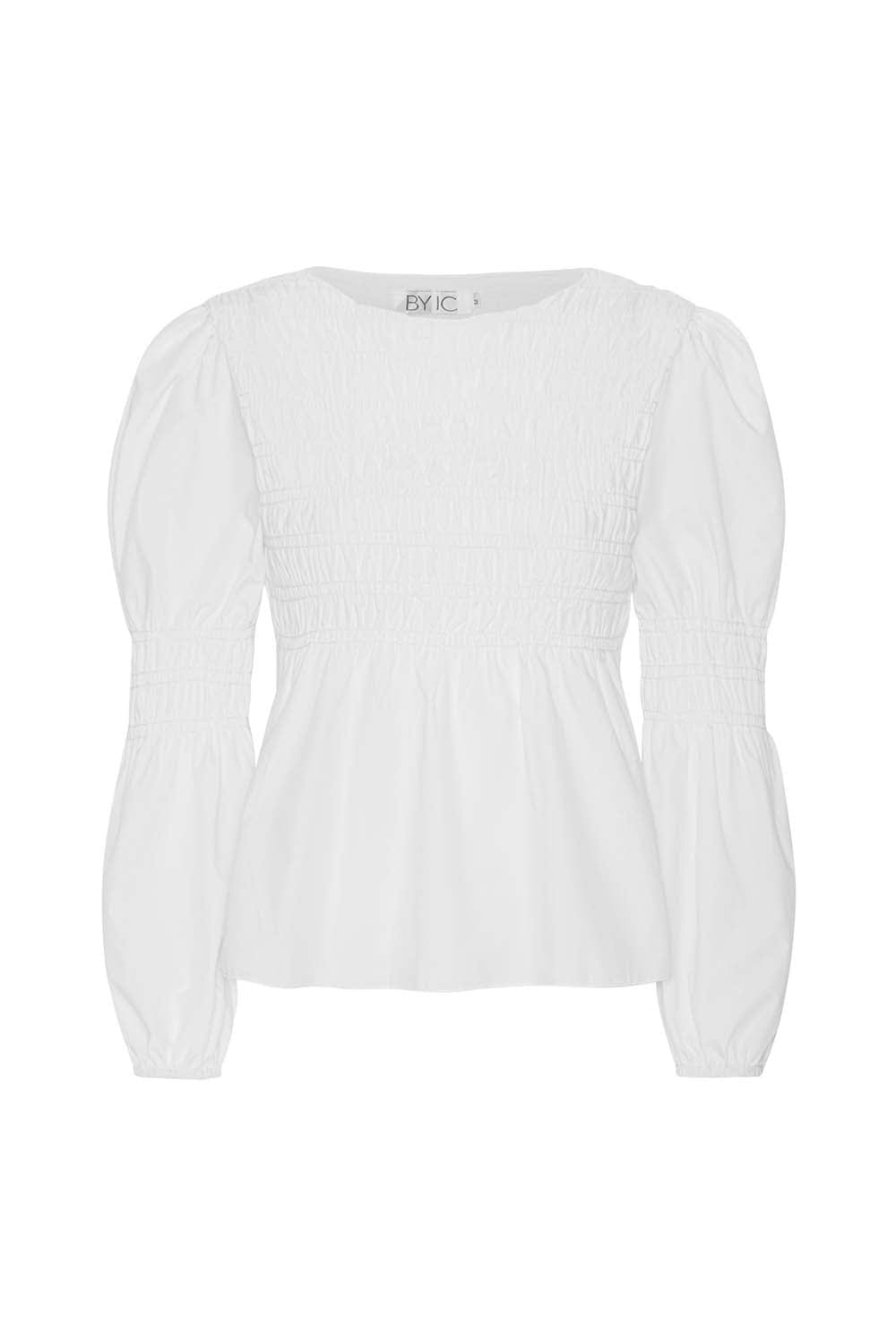 Karo Smock Blouse - White | Skjorter og bluser | Smuk - Dameklær på nett