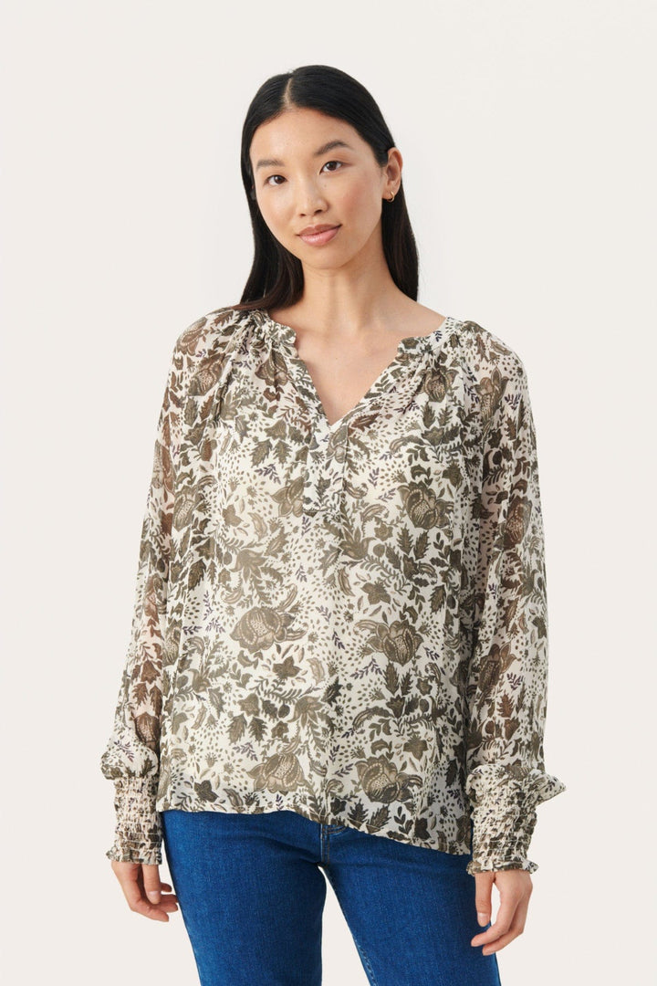 Kettapw Blouse Dusky Green Fleur Print | Skjorter og bluser | Smuk - Dameklær på nett