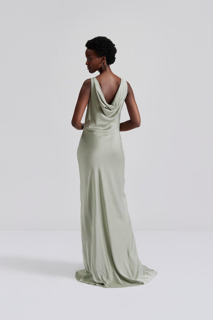 Leah Cowl Satin Maxi Dress Sage | Kjoler | Smuk - Dameklær på nett