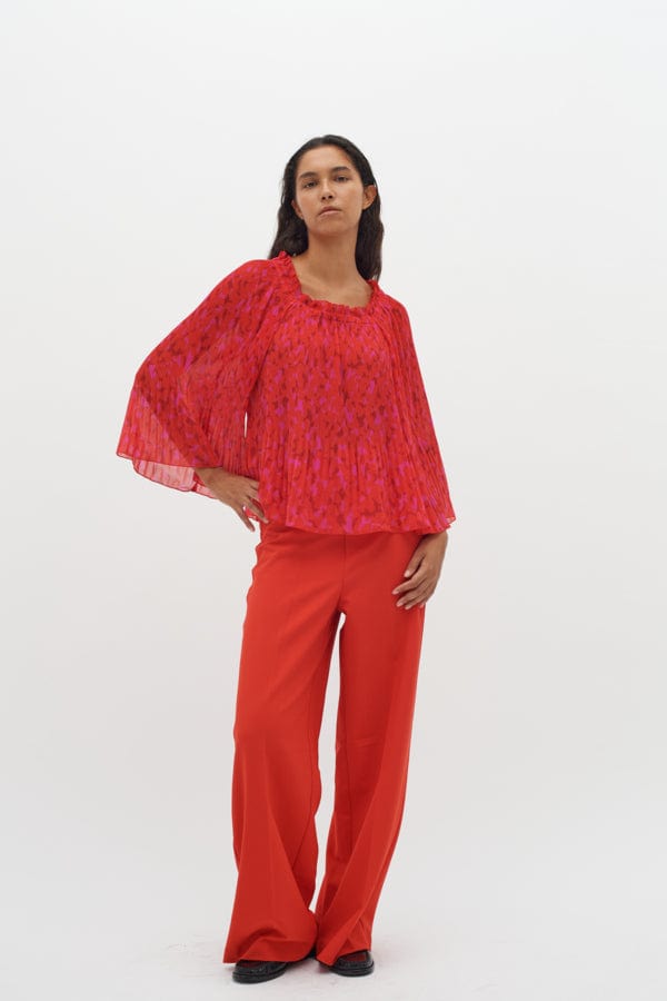 Lendraiw Blouse Red Plisse Strokes | Skjorter og bluser | Smuk - Dameklær på nett