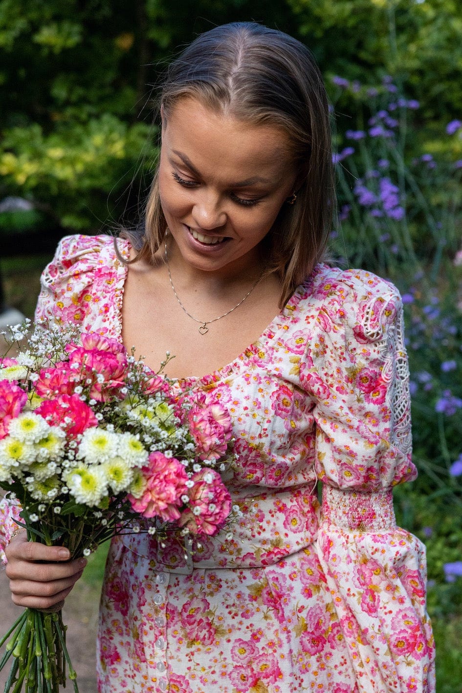 Linen Maxi Dress Pink Flowers | Kjoler | Smuk - Dameklær på nett