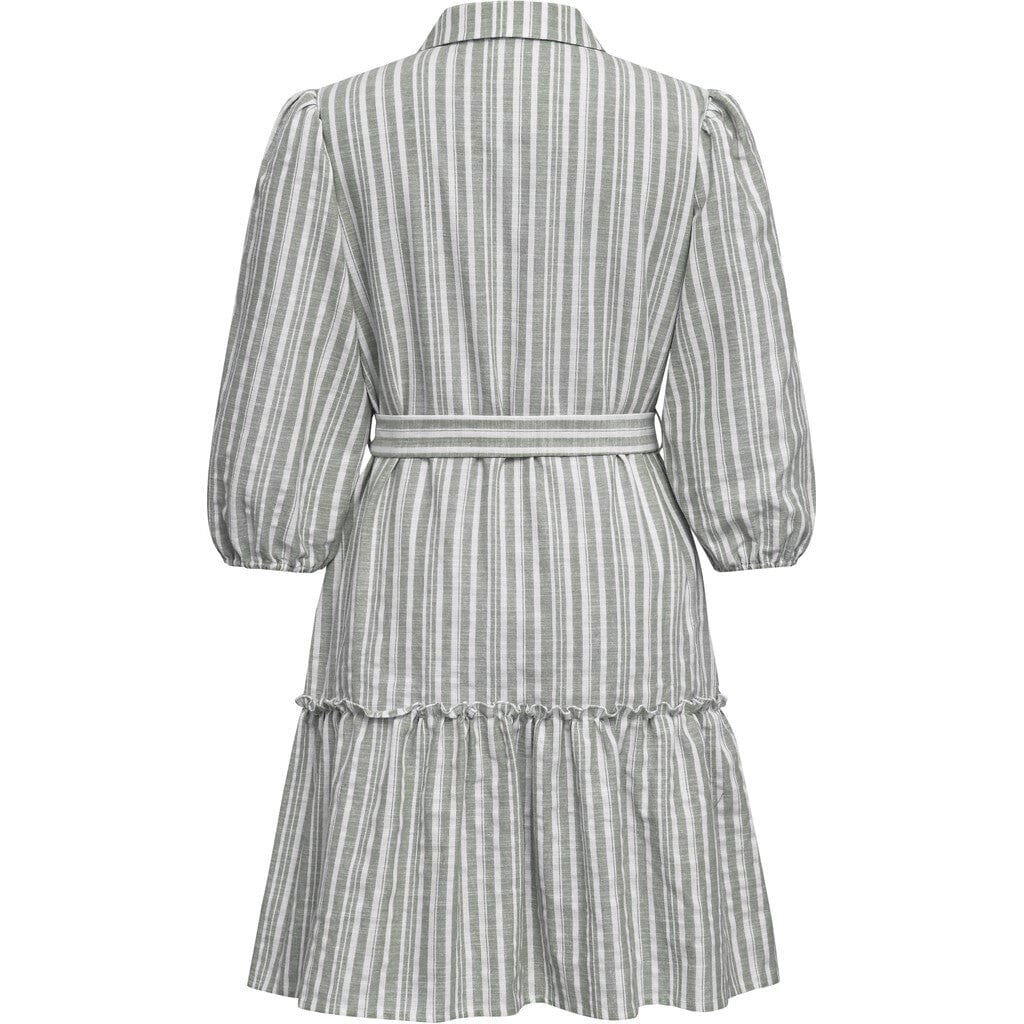 Linen Stripe Dress Army/White | Kjoler | Smuk - Dameklær på nett