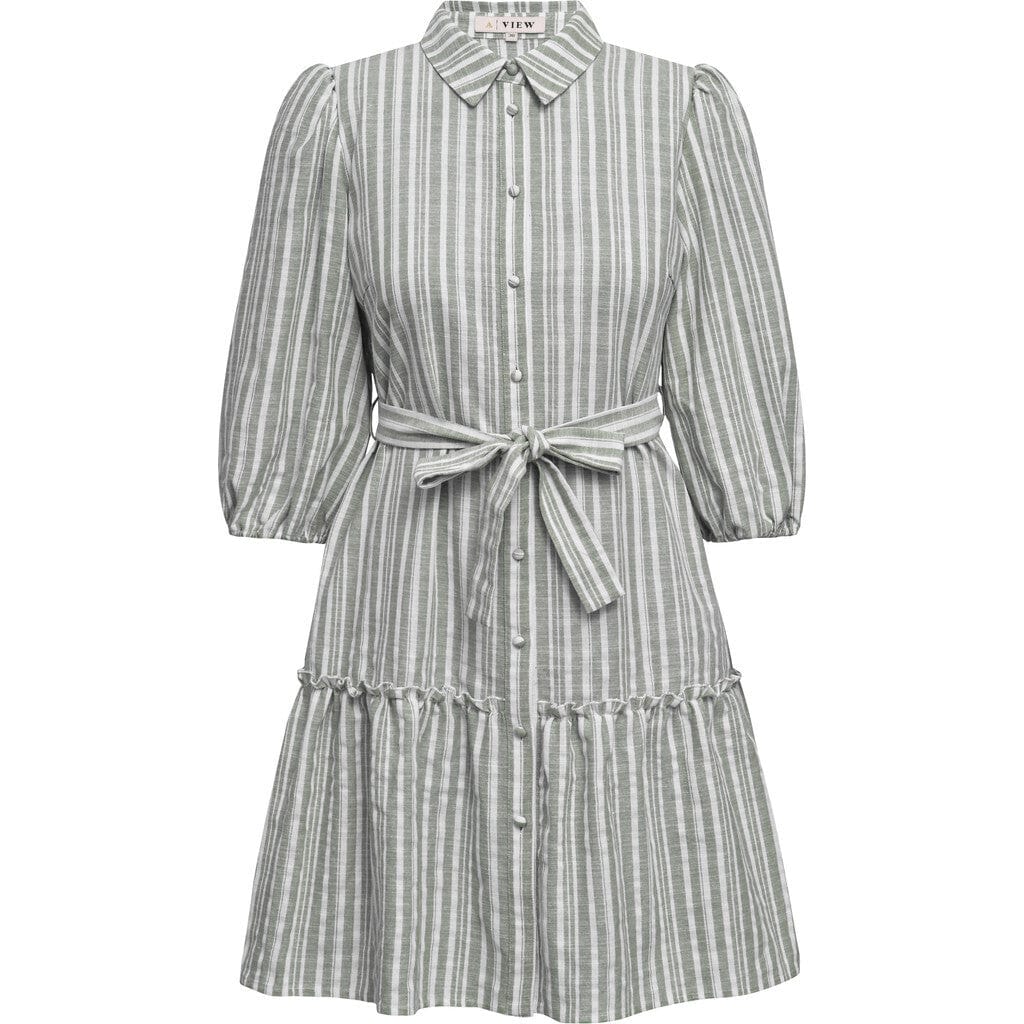 Linen Stripe Dress Army/White | Kjoler | Smuk - Dameklær på nett