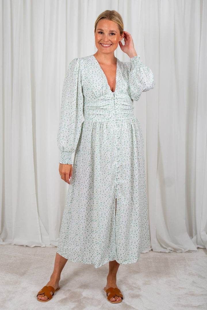 Long Adel Dress - Soft Green Flower | Kjoler | Smuk - Dameklær på nett