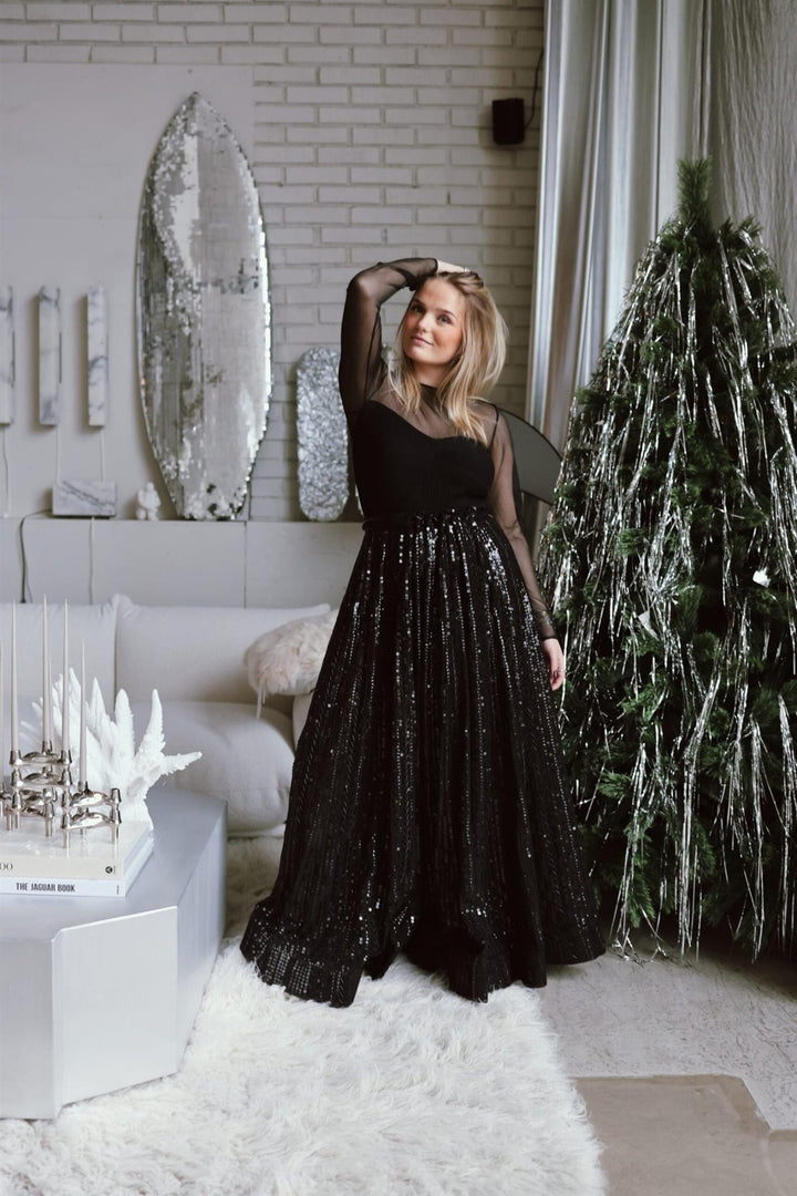 Long Sequin Skirt Black & Black | Skjørt | Smuk - Dameklær på nett