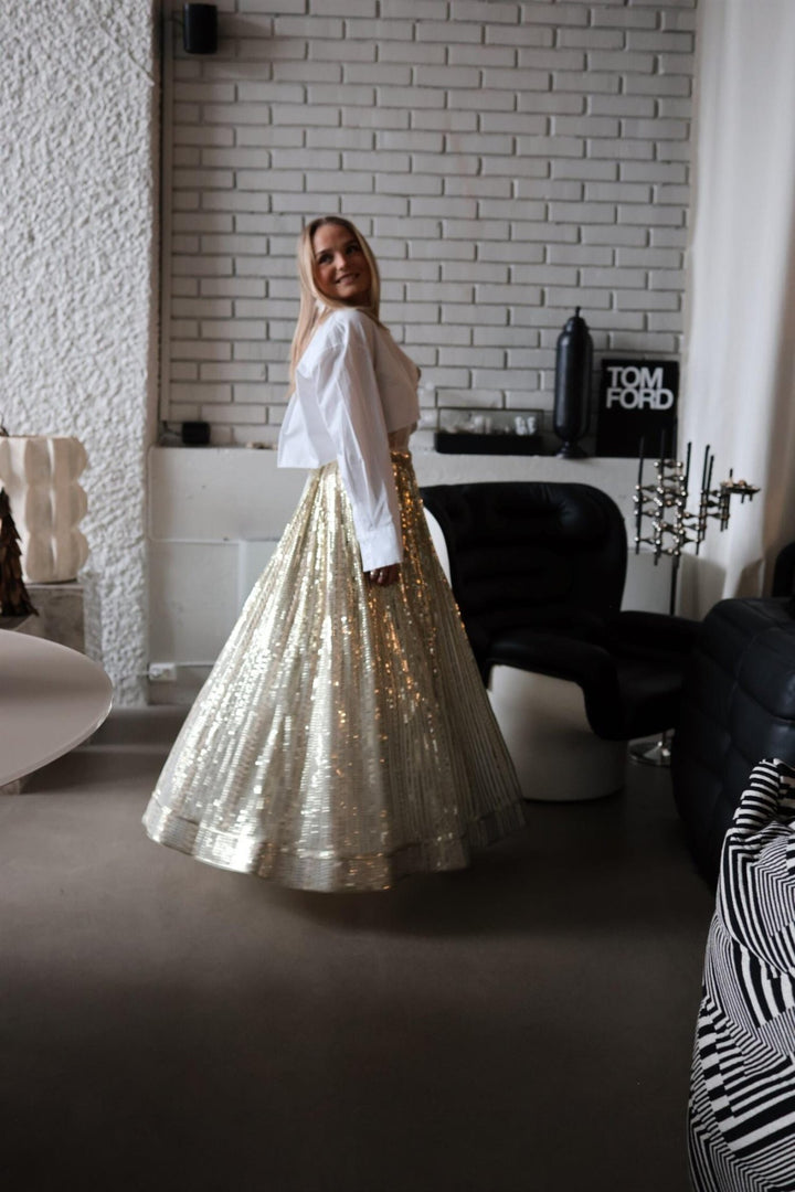 Long Sequin Skirt Offwhite & Gold | Skjørt | Smuk - Dameklær på nett