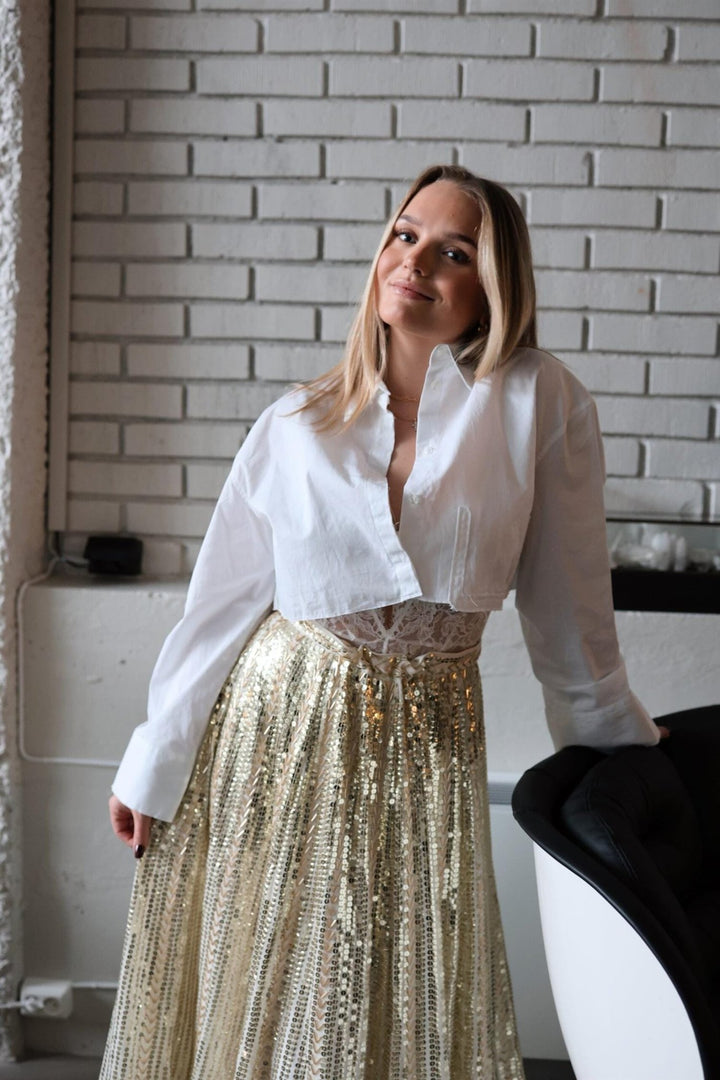 Long Sequin Skirt Offwhite & Gold | Skjørt | Smuk - Dameklær på nett