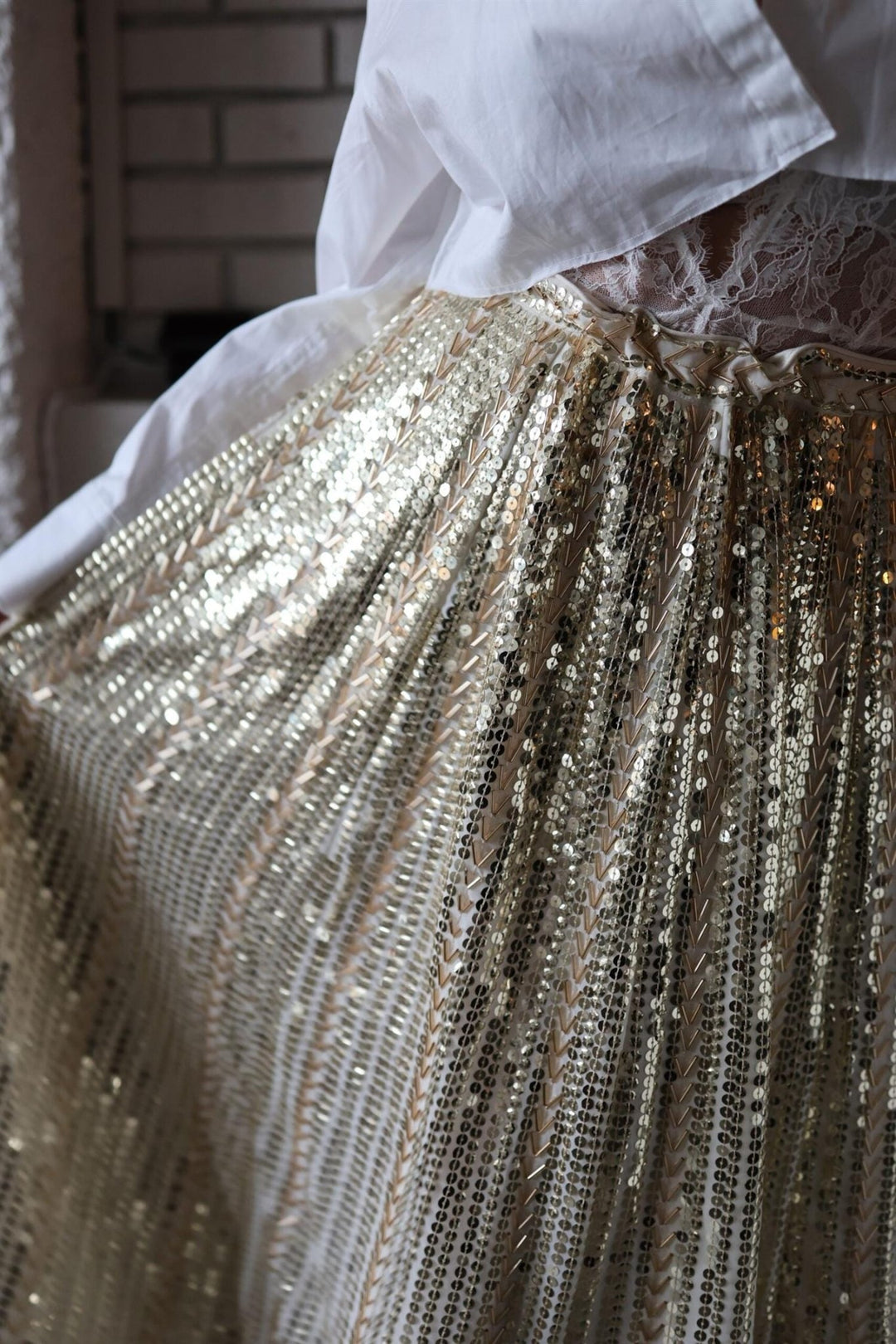 Long Sequin Skirt Offwhite & Gold | Skjørt | Smuk - Dameklær på nett