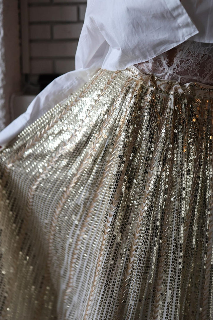 Long Sequin Skirt Offwhite & Gold | Skjørt | Smuk - Dameklær på nett