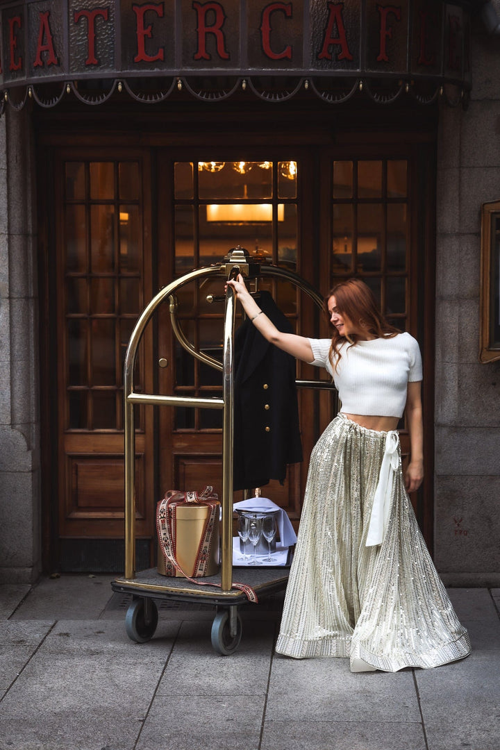 Long Sequin Skirt Offwhite & Gold | Skjørt | Smuk - Dameklær på nett