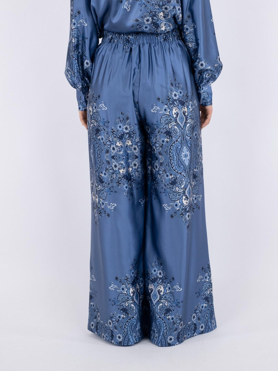 Mana Paisley Border Pants Dusty Blue | Bukser | Smuk - Dameklær på nett
