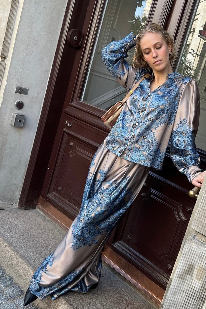 Massima Paisley Border Blouse Blue | Skjorter og bluser | Smuk - Dameklær på nett