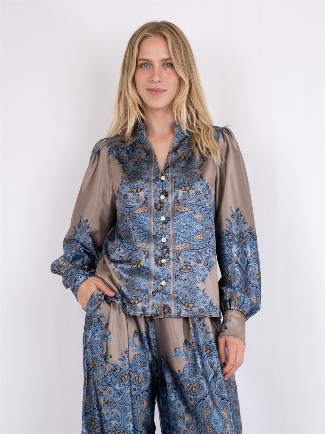 Massima Paisley Border Blouse Blue | Skjorter og bluser | Smuk - Dameklær på nett