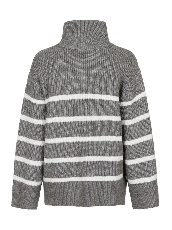 Nevena Stripe Knit Blouse Dark Grey/Off White | Genser | Smuk - Dameklær på nett
