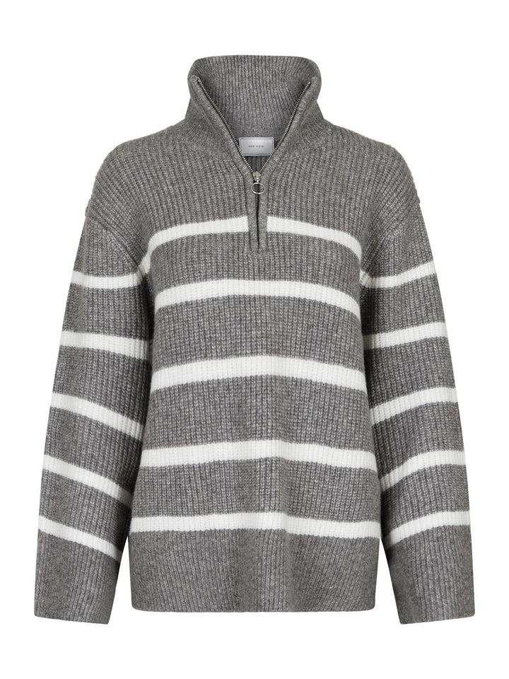 Nevena Stripe Knit Blouse Dark Grey/Off White | Genser | Smuk - Dameklær på nett