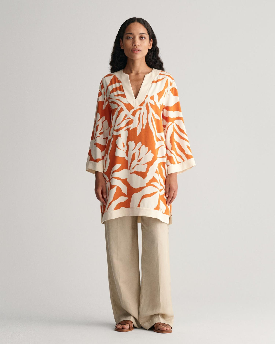 Palm Print Caftan Pumpkin Orange | Skjorter og bluser | Smuk - Dameklær på nett