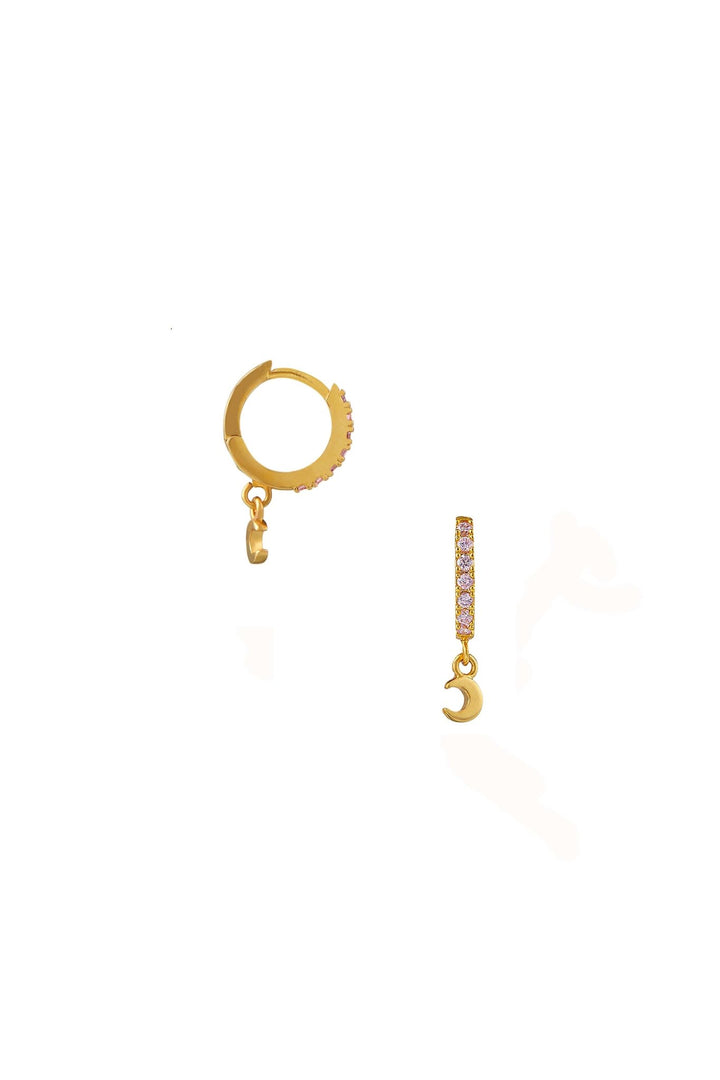 Pink Pave Moon Huggie Hoop Pale Gold | Accessories | Smuk - Dameklær på nett