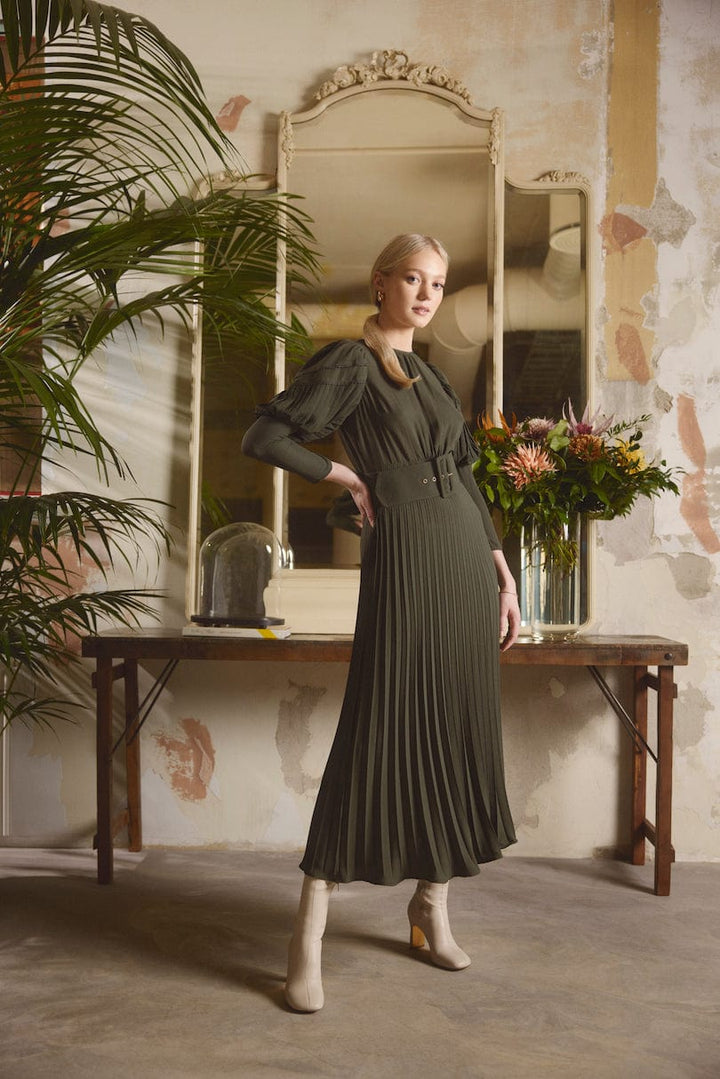 Plisse Midi Dress Green | Kjoler | Smuk - Dameklær på nett