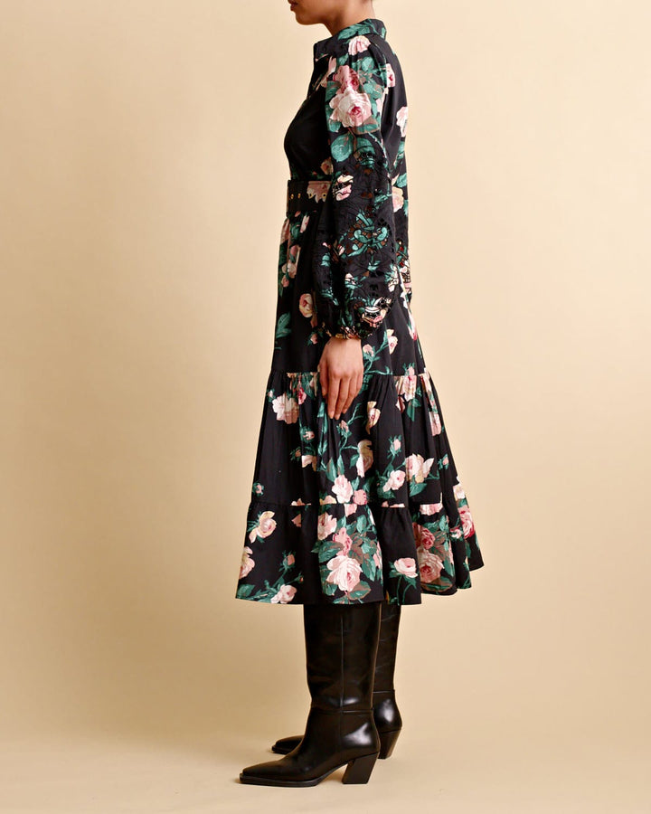 Poplin Midi Dress Midnight Roses | Kjoler | Smuk - Dameklær på nett