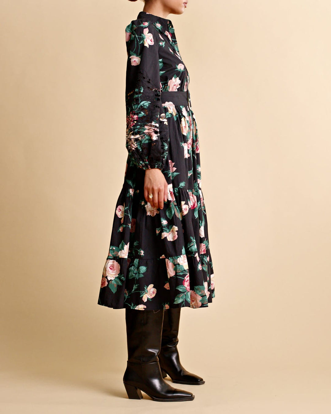 Poplin Midi Dress Midnight Roses | Kjoler | Smuk - Dameklær på nett