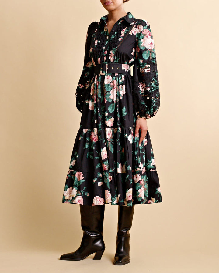 Poplin Midi Dress Midnight Roses | Kjoler | Smuk - Dameklær på nett