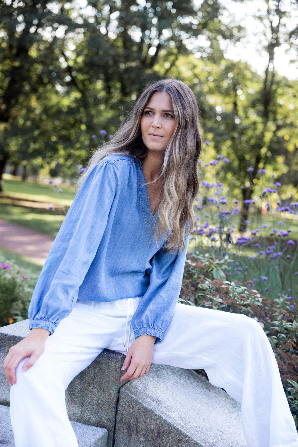Provence Blouse Denim Blue | Skjorter og bluser | Smuk - Dameklær på nett