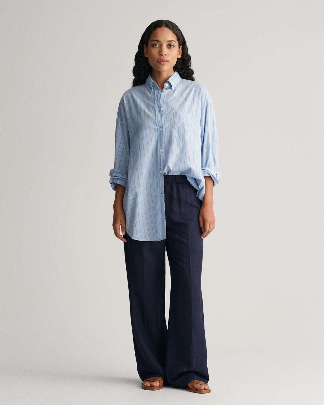 Relaxed Fit Linen Blend Pull-On Pants Evening Blue | Bukser | Smuk - Dameklær på nett