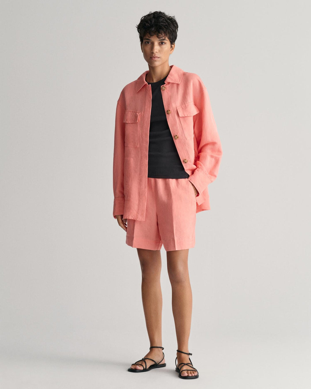 Relaxed Fit Linen Blend Pull-On Shorts Peachy Pink | Shorts | Smuk - Dameklær på nett