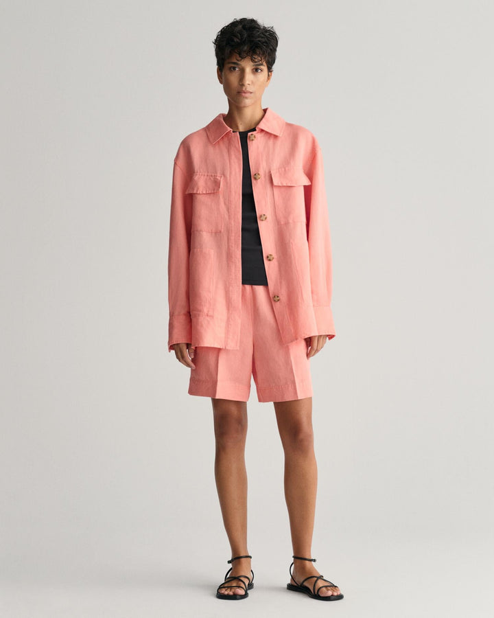 Relaxed Fit Linen Blend Pull-On Shorts Peachy Pink | Shorts | Smuk - Dameklær på nett