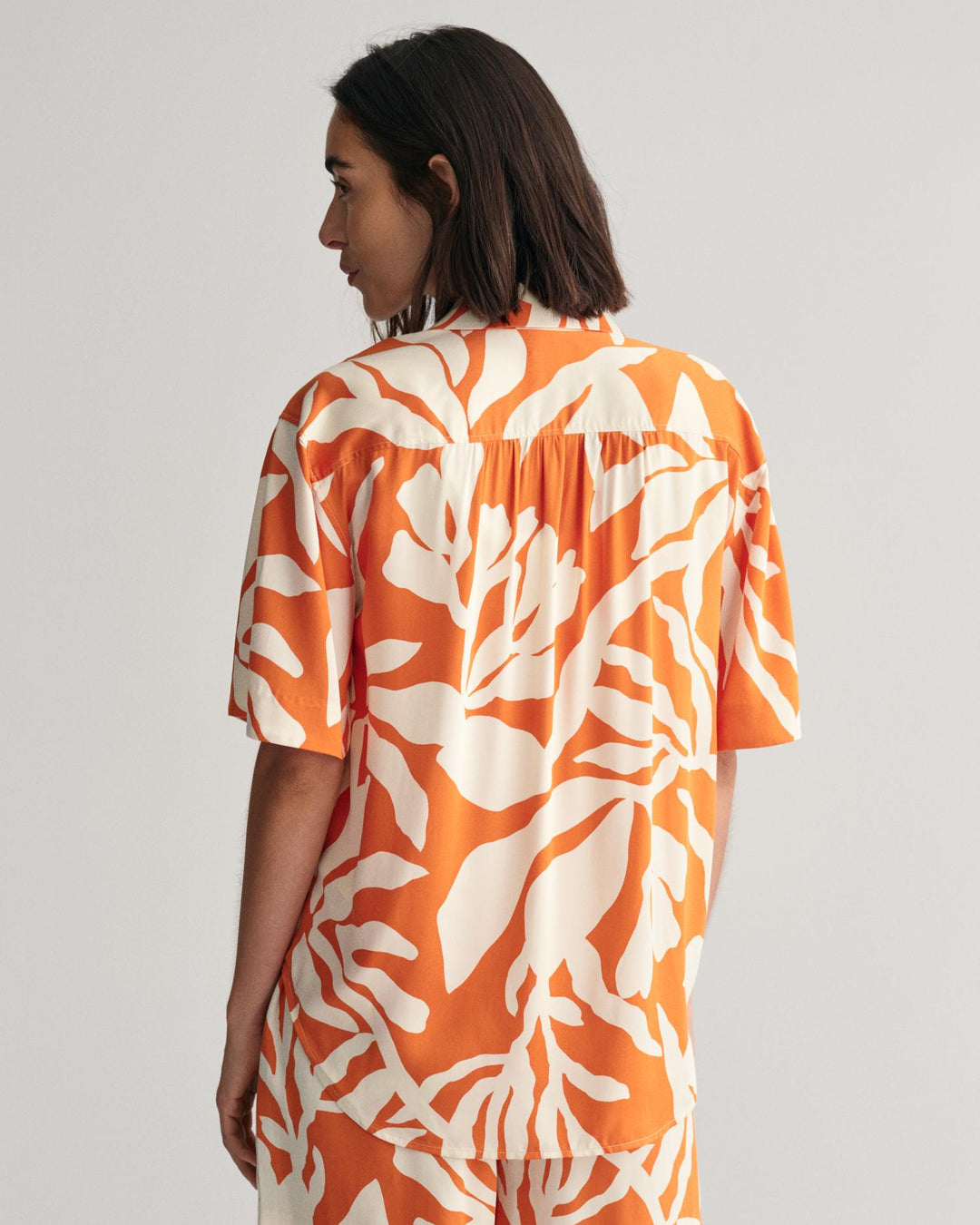 Relaxed Fit Palm Print Short Sleeve Shirt Pumpkin Orange | Skjorter og bluser | Smuk - Dameklær på nett