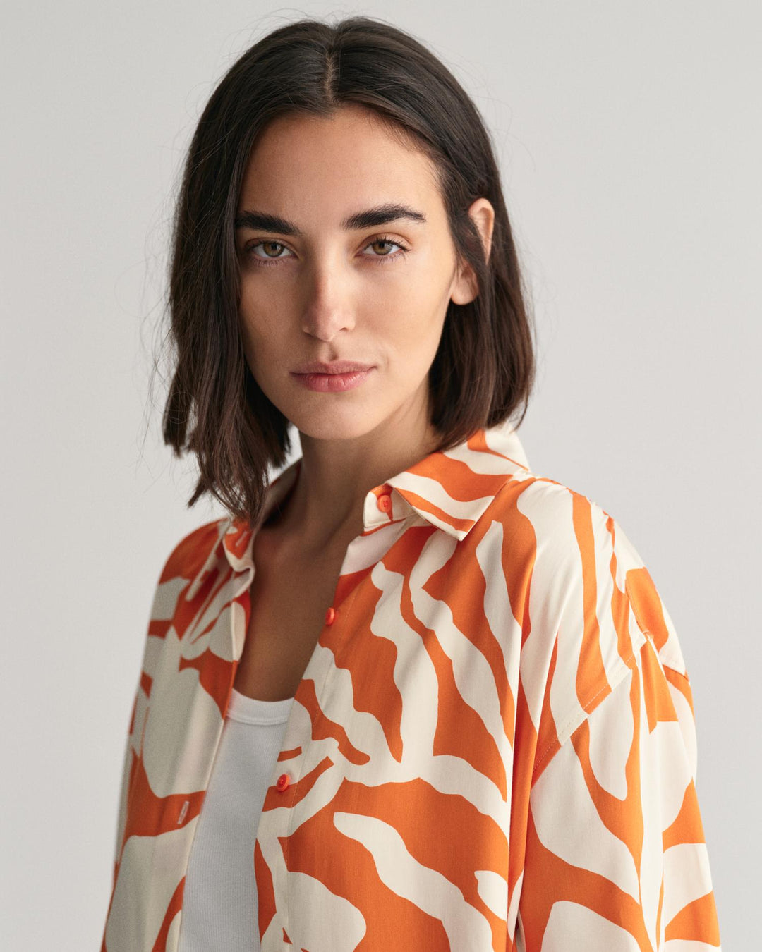 Relaxed Fit Palm Print Short Sleeve Shirt Pumpkin Orange | Skjorter og bluser | Smuk - Dameklær på nett
