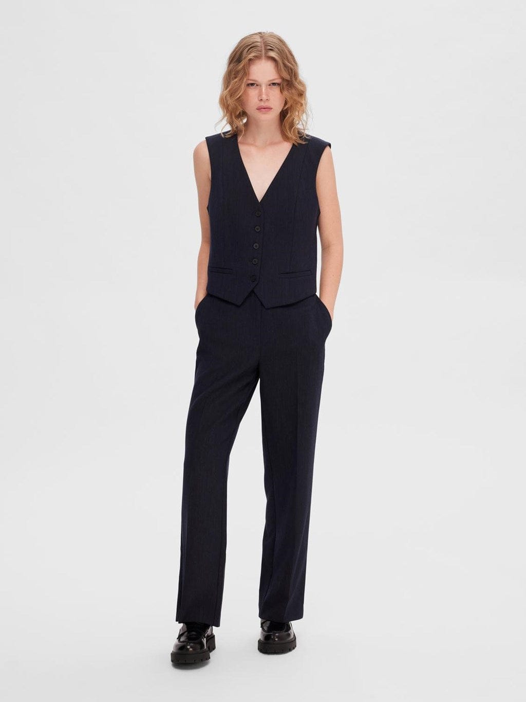 Rita Mw Wide Pant Dark Sapphire Melange | Bukser | Smuk - Dameklær på nett