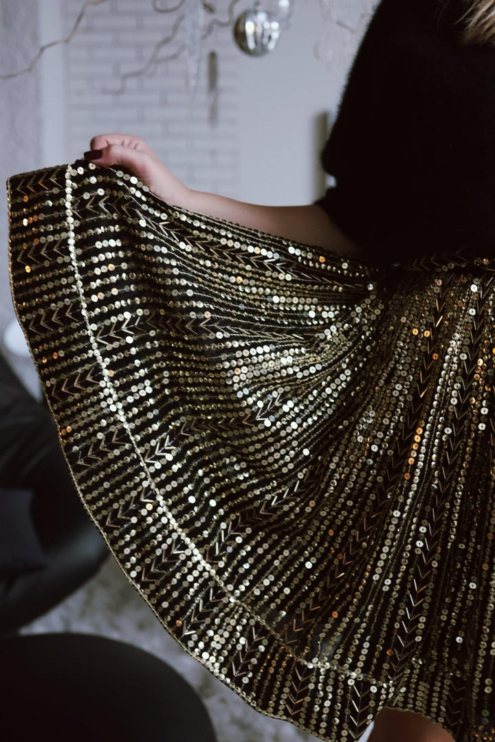Short Sequin Skirt Black & Gold | Skjørt | Smuk - Dameklær på nett
