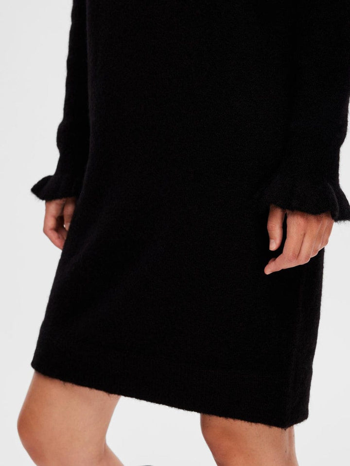 Sia Ras Frill Ls Knit Dress Black | Kjoler | Smuk - Dameklær på nett