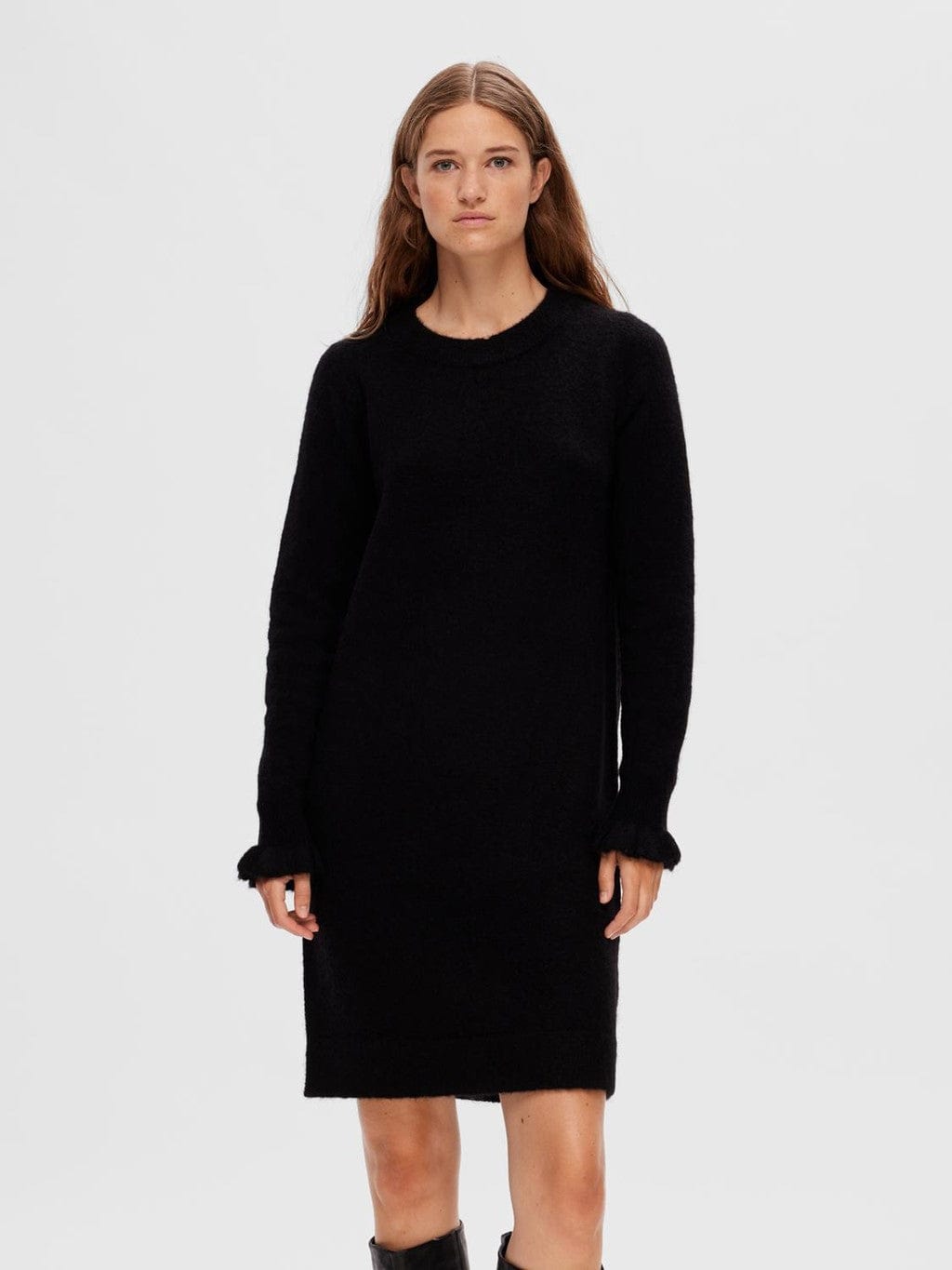 Sia Ras Frill Ls Knit Dress Black | Kjoler | Smuk - Dameklær på nett