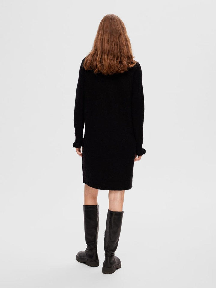 Sia Ras Frill Ls Knit Dress Black | Kjoler | Smuk - Dameklær på nett
