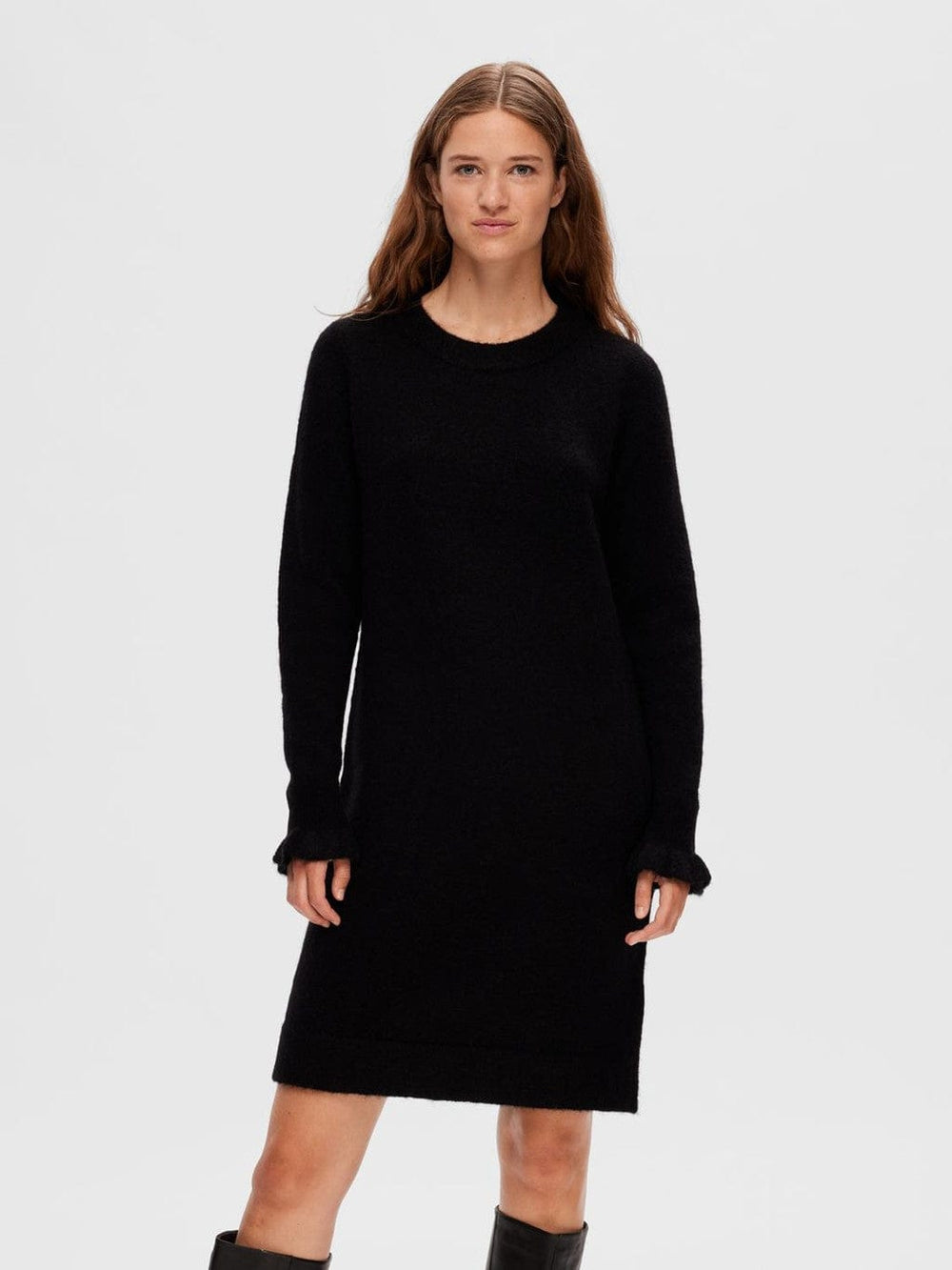 Sia Ras Frill Ls Knit Dress Black | Kjoler | Smuk - Dameklær på nett