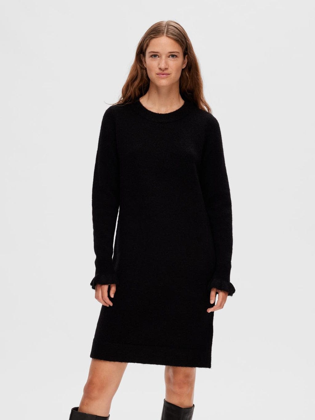 Sia Ras Frill Ls Knit Dress Black | Kjoler | Smuk - Dameklær på nett