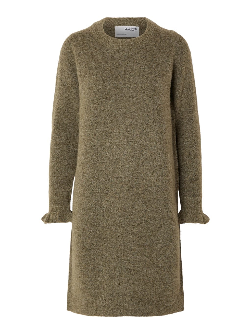 Sia Ras Frill Ls Knit Dress Dusky Green | Kjoler | Smuk - Dameklær på nett