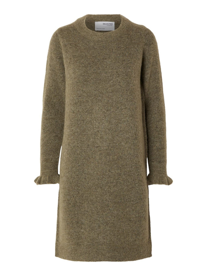 Sia Ras Frill Ls Knit Dress Dusky Green | Kjoler | Smuk - Dameklær på nett