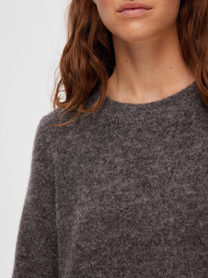 Sia Ras Frill Ls Knit Dress Medium Grey Melange | Kjoler | Smuk - Dameklær på nett