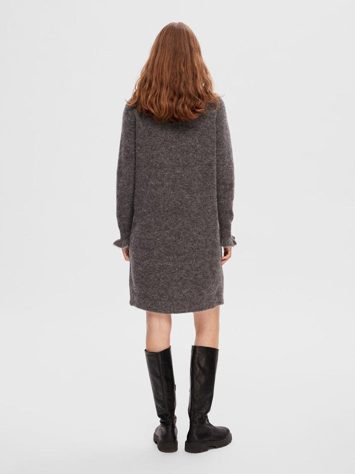 Sia Ras Frill Ls Knit Dress Medium Grey Melange | Kjoler | Smuk - Dameklær på nett