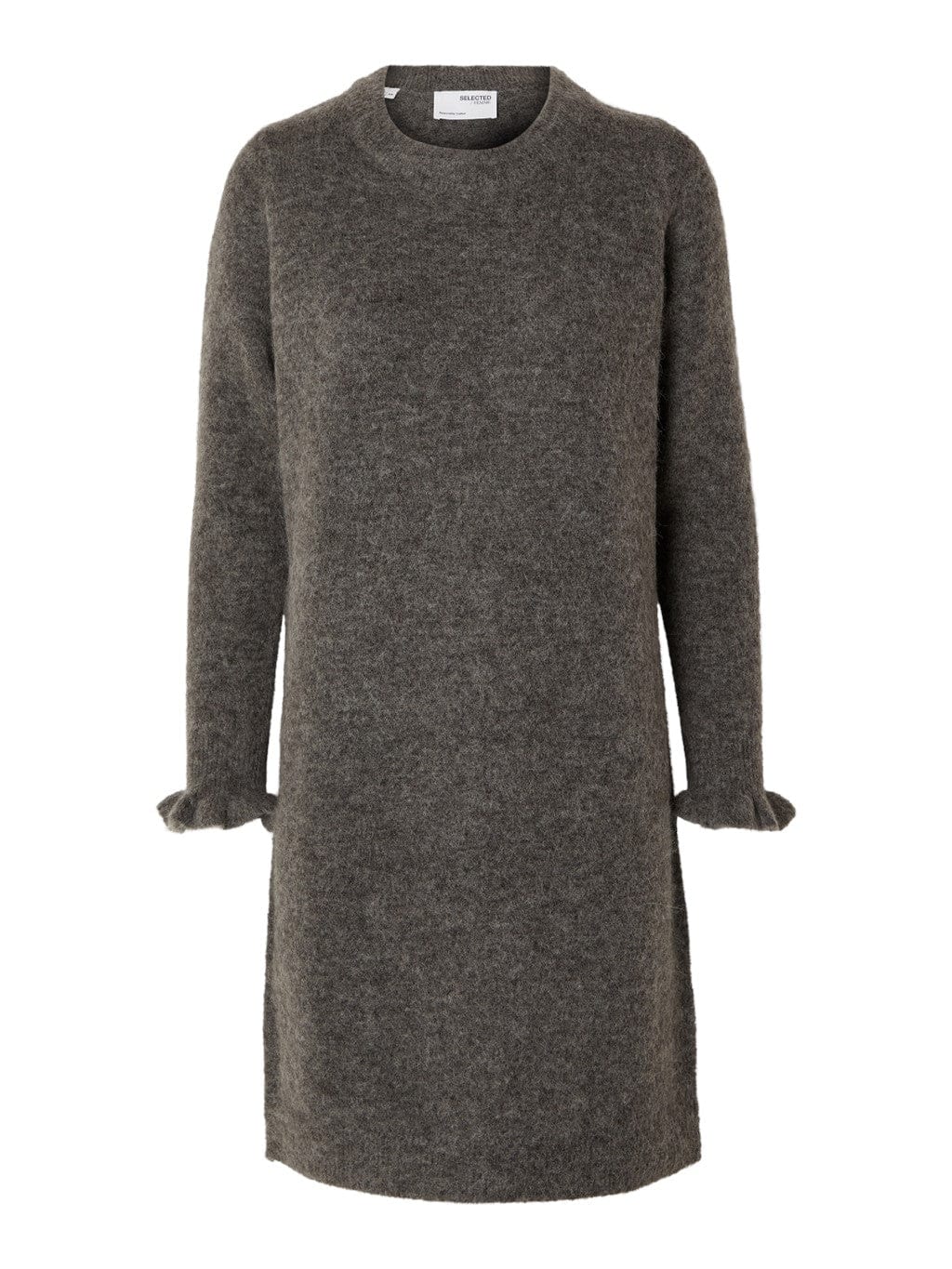 Sia Ras Frill Ls Knit Dress Medium Grey Melange | Kjoler | Smuk - Dameklær på nett